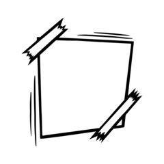 Doodle paper sheet with sticky tape. Empty paper page for scribbles and messages. Doodle vector illustration isolated in white background