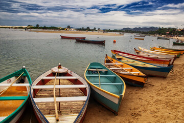 Fototapeta na wymiar Colored boats in Guarda do Embaú, SC, Brasil