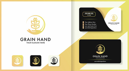 hand seed or grain logo and business card design
