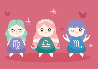 zodiac kawaii characters illustration