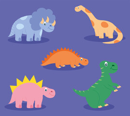 cute dinosaurs icon set