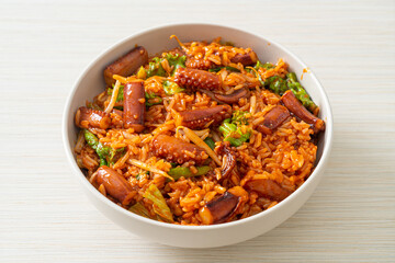 Stir-fried squid or octopus with Korean spicy sauce rice bowl