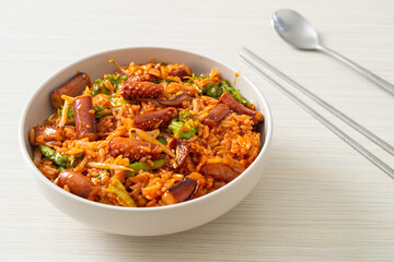 Stir-fried squid or octopus with Korean spicy sauce rice bowl