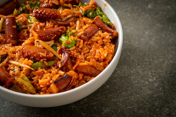 Stir-fried squid or octopus with Korean spicy sauce rice bowl