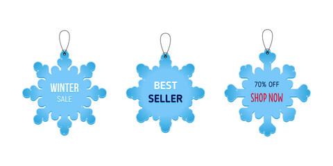 Winter shopping sale, discount labels, tags. Vector illustration of design for shop, store, posters, flyers, banners, web design.