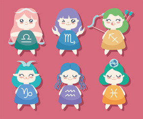 kawaii characters of zodiac symbols