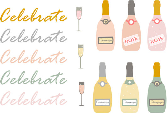 Celebrate with champagne, rose bottles and glasses