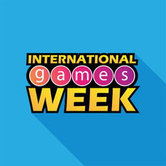 Title sign template, International Games Week Day. isolated Blue background Suitable For Icons, Stickers, Badges, Symbols, Logos, Posters, Images, Greeting Cards.
