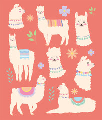colorful llamas and flowers © Jeronimo Ramos
