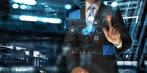 Business graph and trade monitor . Mixed media