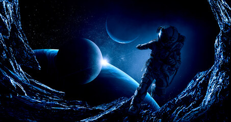 Astronaut at spacewalk . Mixed media