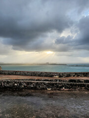 Fototapeta na wymiar Amazing cloudy sky view from Castillo san felipe del Morro in San Juan, Puerto Rico