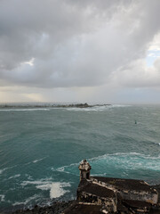 Stormy sea view from castillo san felipe del Morro in Old San Jua, Puerto Rico