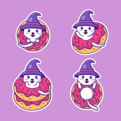 Cute cat and donuts happy halloween stickers collection
