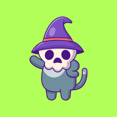 Cute cat with mask skull happy halloween cartoon illustrations
