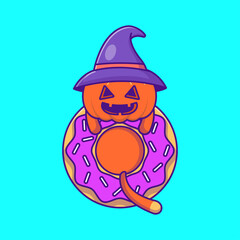 Cute pumpkin and donuts happy halloween with cartoon illustrations