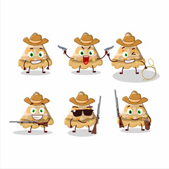 Cool cowboy slice of peach pie cartoon character with a cute hat