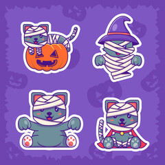 Cute mummy cat happy halloween stickers collection