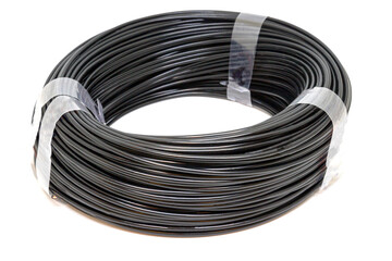 Black coiled wire on white background