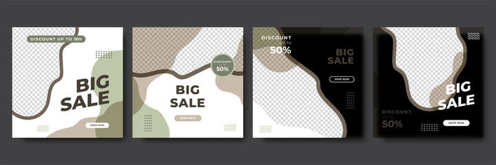 Square template set for banner sale promotion, presentation, flyer, poster, invitation. Web banner templates for big and mega sale with geometric elements and photo college. Vector illustration.