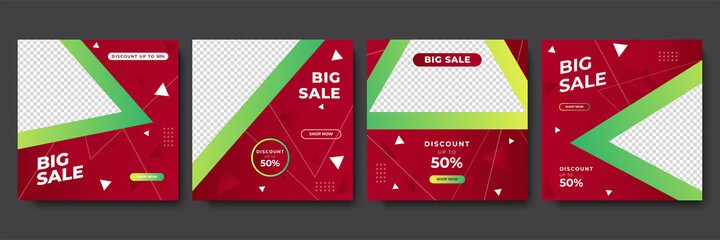 Square template set for banner sale promotion, presentation, flyer, poster, invitation. Web banner templates for big and mega sale with geometric elements and photo college. Vector illustration.