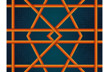 vector illustration of dark blue gradient background with geometric shape element use orange colors design. transparency halftone circle pattern. abstract horizontal layout.