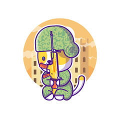 Cute Cat Soldier Army Mascot Cartoon Illustration
