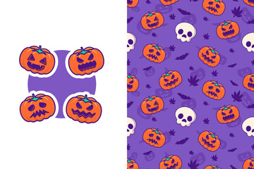 Cute Pumpkin and happy halloween with seamless pattern