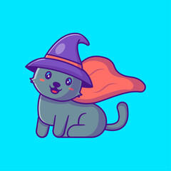 Cute witch cat happy halloween cartoon illustrations