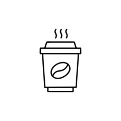 Takeaway Coffee cup icon in flat black line style, isolated on white 
