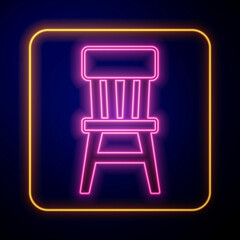 Glowing neon Chair icon isolated on black background. Vector