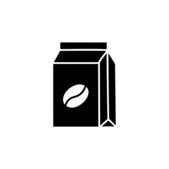 coffee bean package icon in solid black flat shape glyph icon, isolated on white background 