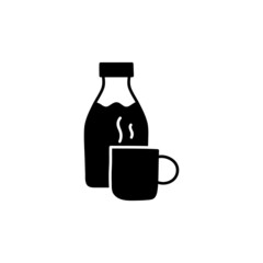 coffee and milk Bottle icon in solid black flat shape glyph icon, isolated on white background 