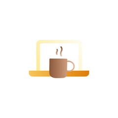 coffee cup and laptop icon in gradient color, isolated on white 