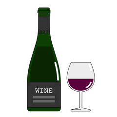 Red wine bottle and glass.