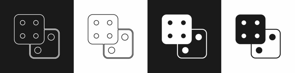 Set Game dice icon isolated on black and white background. Casino gambling. Vector