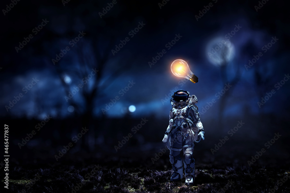 Wall mural astronaut walking on an unexplored planet