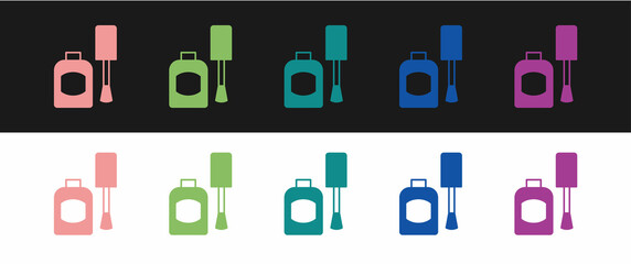 Set Bottle of nail polish icon isolated on black and white background. Vector