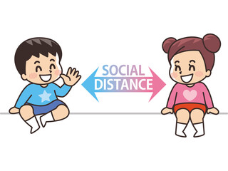 距離をとって話す子供　ソーシャルディスタンス