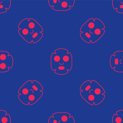 Fototapeta na wymiar Red Facial cosmetic mask icon isolated seamless pattern on blue background. Cosmetology, medicine and health care. Vector