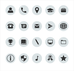 Resume icons pack. Contacts icon set. CV bullets. Career profile signs. Phone address email education achievement skills degree extracurricular. Vector illustration.