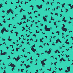 Black Waterproof rubber boot icon isolated seamless pattern on green background. Gumboots for rainy weather, fishing, gardening. Vector