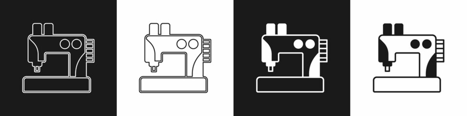 Set Sewing machine icon isolated on black and white background. Vector