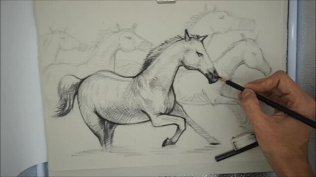 Drawing Light and shadow Sketch out line Face Cute 
 horses
