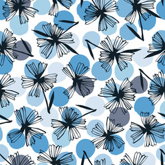 Vector seamless pattern with hand drawn flowers. - 465480233