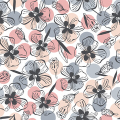 Vector seamless pattern with hand drawn flowers.