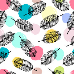 Seamless pattern with hand drawn leaves.