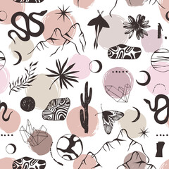 Mystic seamless pattern with occult objects. Vector background.