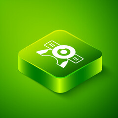 Isometric Web camera icon isolated on green background. Chat camera. Webcam icon. Green square button. Vector