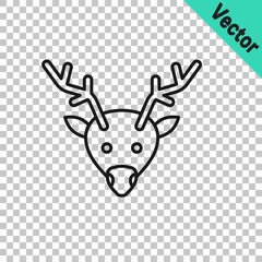 Black line Reindeer icon isolated on transparent background. Merry Christmas and Happy New Year. Vector